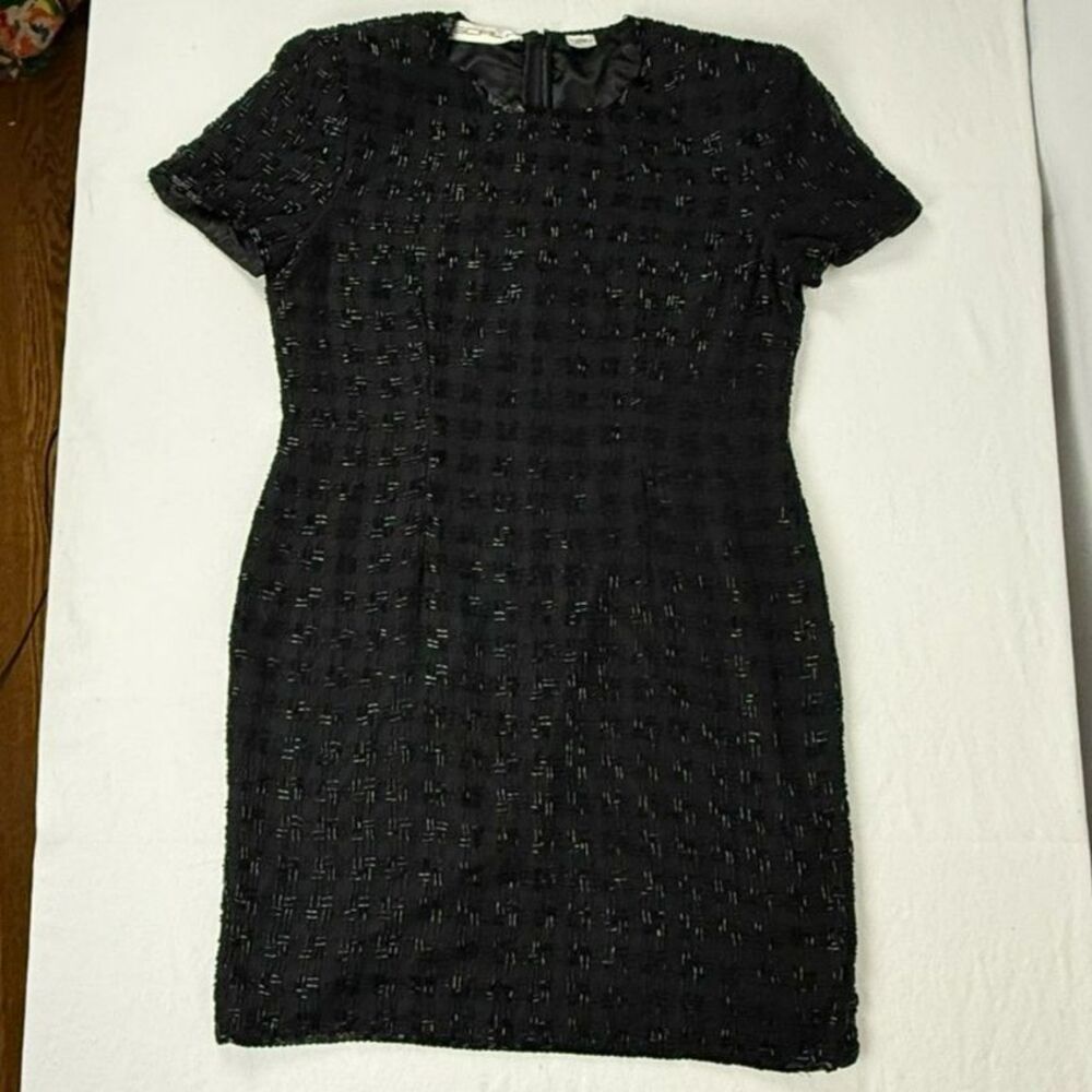 100% Silk Scala Black Beaded Dress - 14 (M/L)